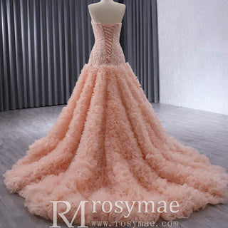 High-end Handmade Ruffles Prom Dress Strapless Formal Gown - Rosymae