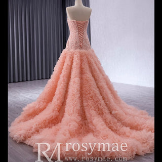 High-end Handmade Ruffles Prom Dress Strapless Formal Gown - Rosymae