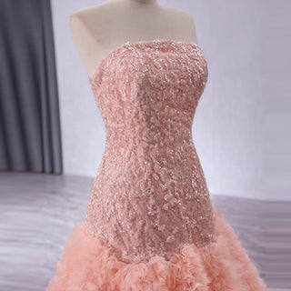 High-end Handmade Ruffles Prom Dress Strapless Formal Gown - Rosymae