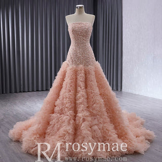 High-end Handmade Ruffles Prom Dress Strapless Formal Gown - Rosymae