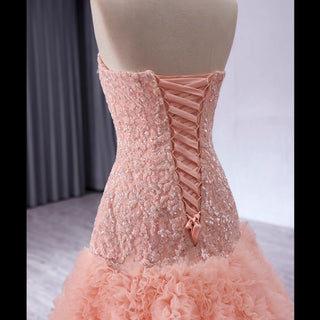 High-end Handmade Ruffles Prom Dress Strapless Formal Gown - Rosymae