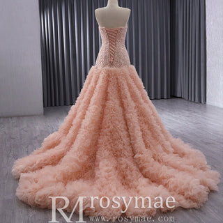 High-end Handmade Ruffles Prom Dress Strapless Formal Gown - Rosymae