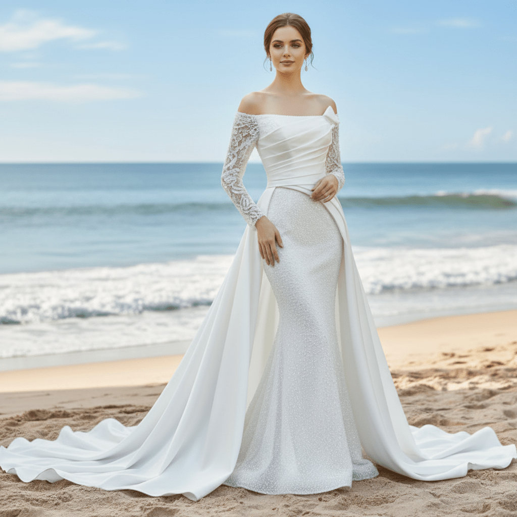 High-end Handmade Sparkly Wedding Dress with Long Sleeve - Rosymae