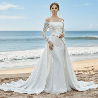 High-end Handmade Sparkly Wedding Dress with Long Sleeve - Rosymae