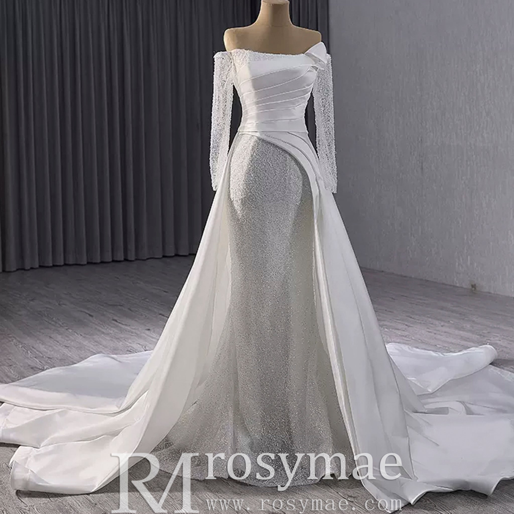 High-end Handmade Sparkly Wedding Dress with Long Sleeve - Rosymae