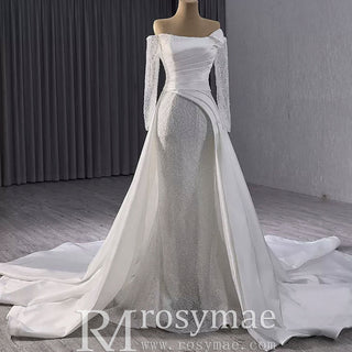 High-end Handmade Sparkly Wedding Dress with Long Sleeve - Rosymae