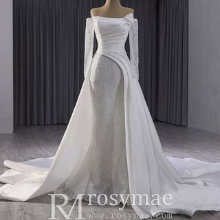 High-end Handmade Sparkly Wedding Dress with Long Sleeve - Rosymae