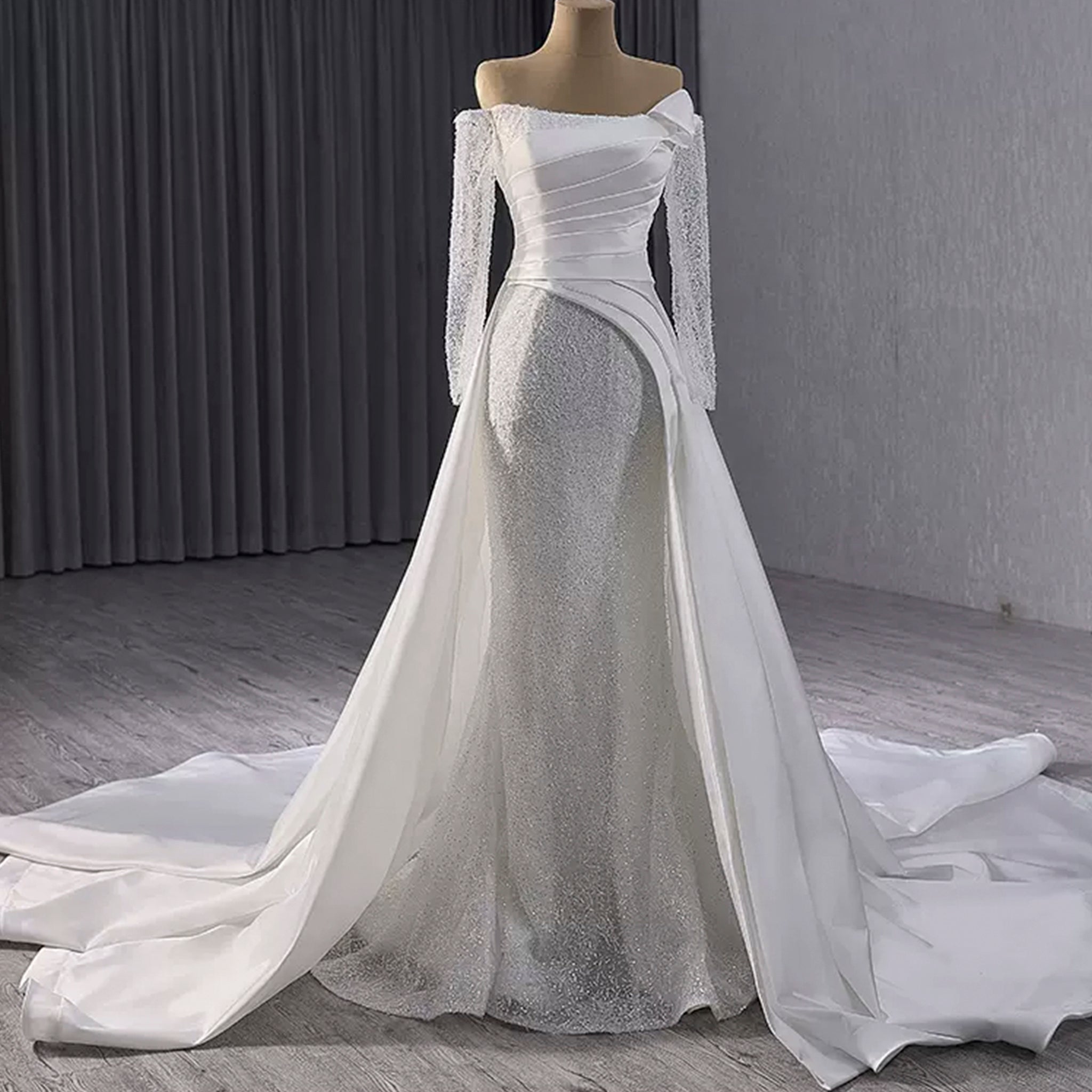 High-end Handmade Sparkly Wedding Dress with Long Sleeve - Rosymae
