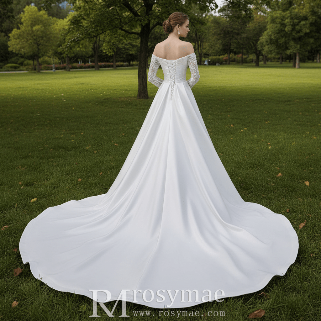 High-end Handmade Sparkly Wedding Dress with Long Sleeve - Rosymae