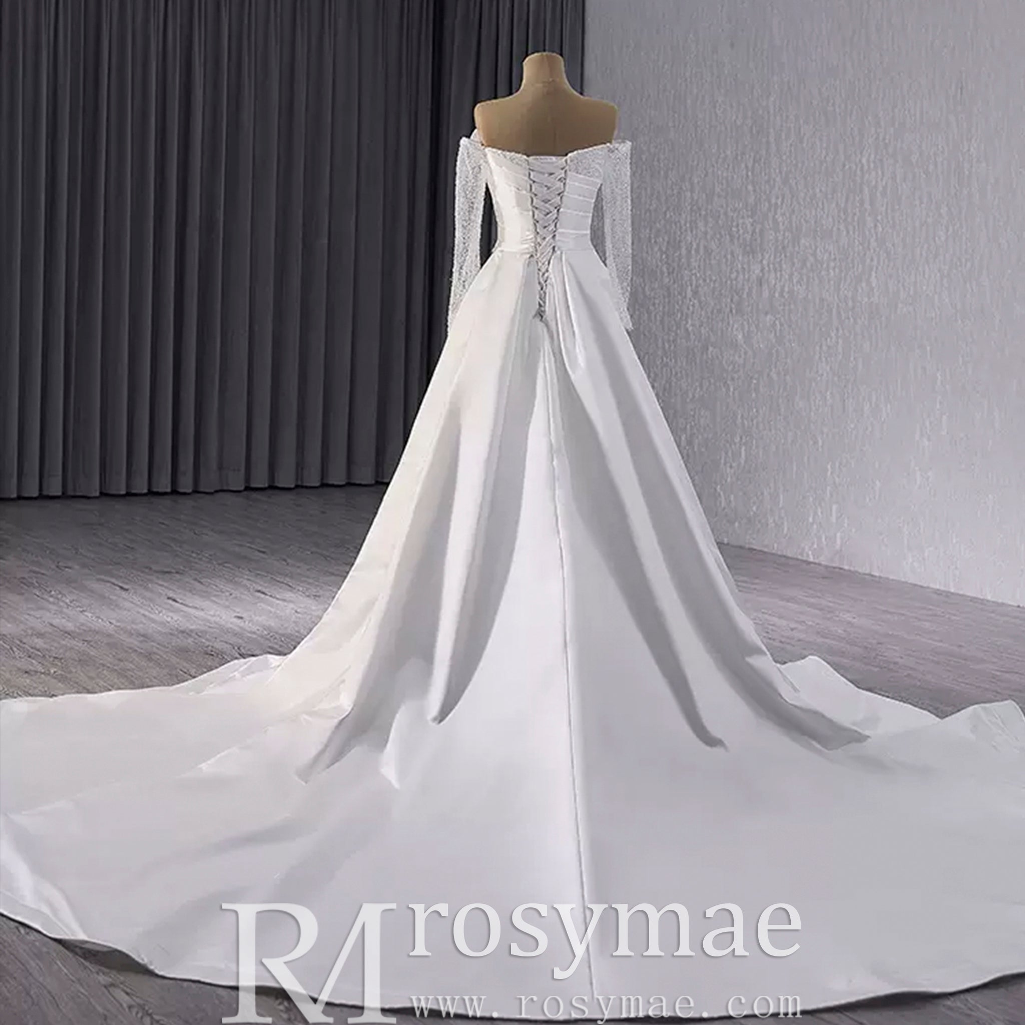 High-end Handmade Sparkly Wedding Dress with Long Sleeve - Rosymae