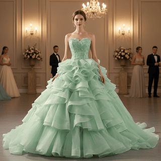 High-end Light Green Ruffles Prom Gown Ball Gown Quinceanera Dress - Rosymae