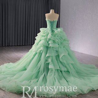 High-end Light Green Ruffles Prom Gown Ball Gown Quinceanera Dress - Rosymae