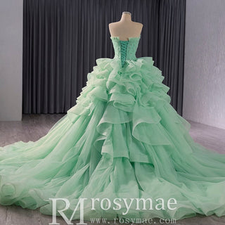 High-end Light Green Ruffles Prom Gown Ball Gown Quinceanera Dress - Rosymae