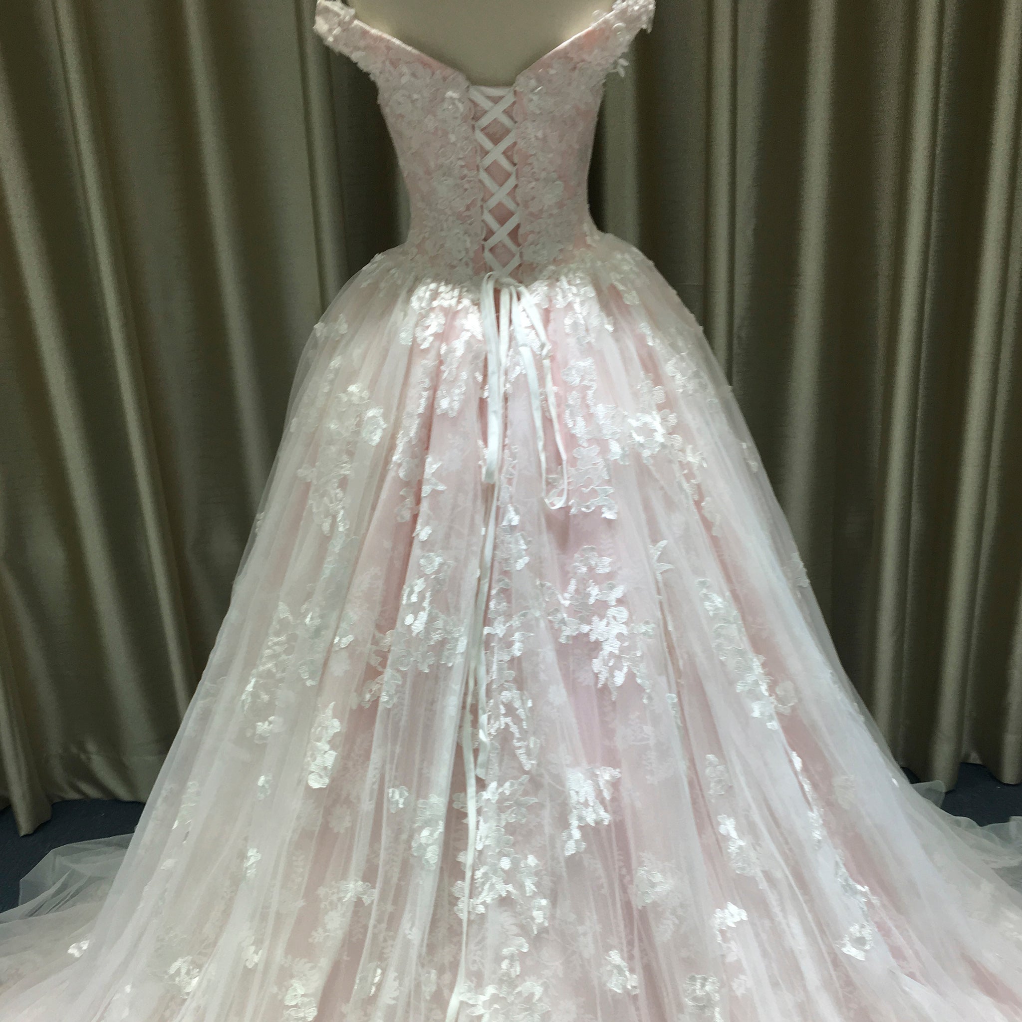 High-end Light Pink Ball Gown Pink Wedding Dress with Off the Shoulder White / Custom Size