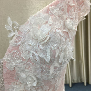 High-end Light Pink Ball Gown Pink Wedding Dress with Off the Shoulder - Rosymae