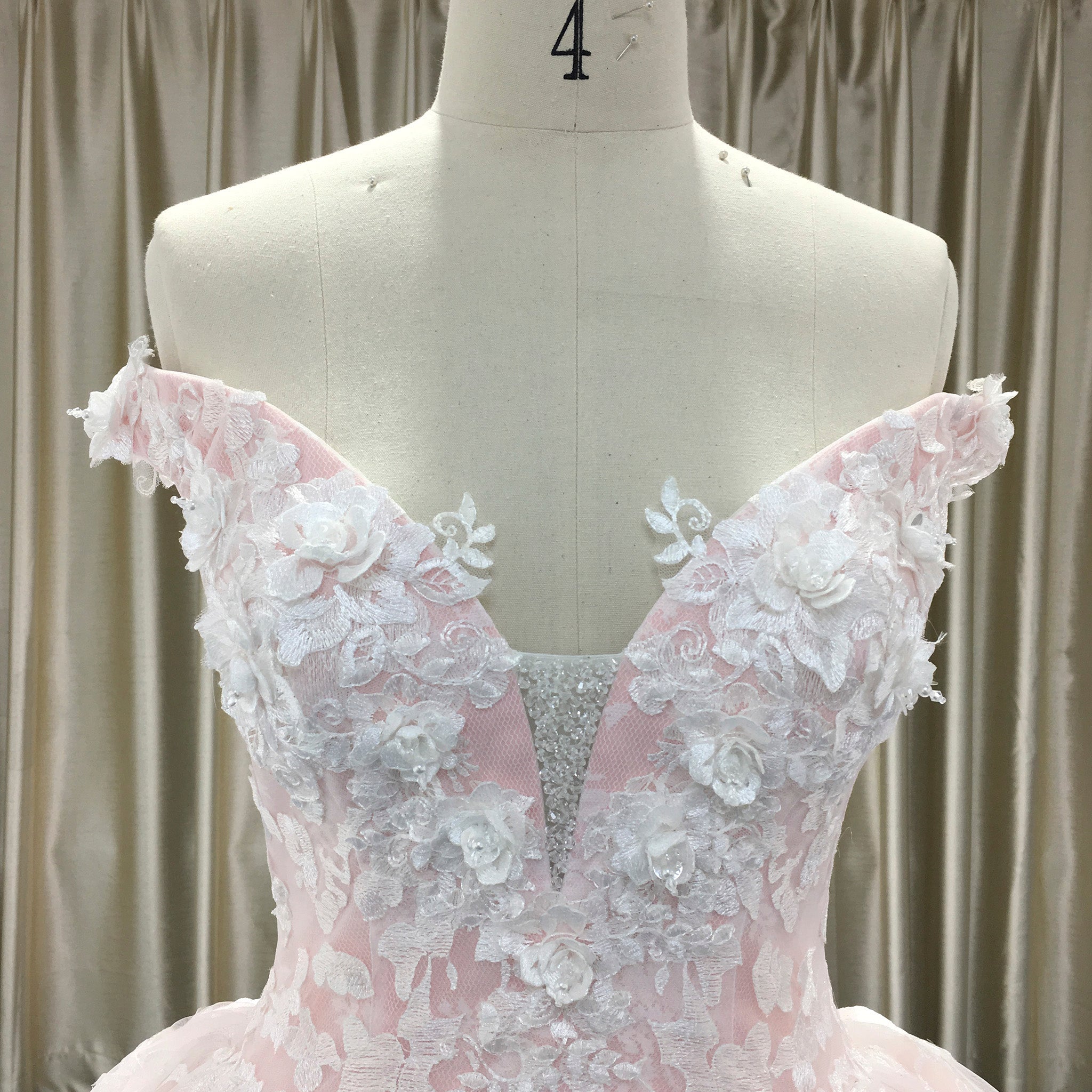 High-end Light Pink Ball Gown Pink Wedding Dress with Off the Shoulder White / Custom Size