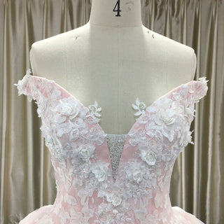 High-end Light Pink Ball Gown Pink Wedding Dress with Off the Shoulder - Rosymae