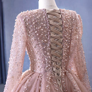 High-end Long Sleeve Ball Gowns Evening Pageant Dress with Pearl Beaded - Rosymae