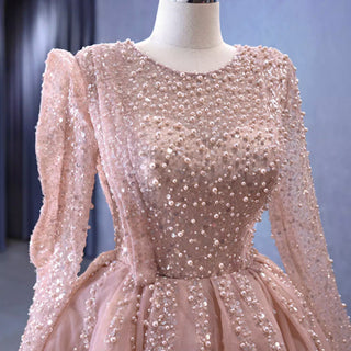High-end Long Sleeve Ball Gowns Evening Pageant Dress with Pearl Beaded - Rosymae