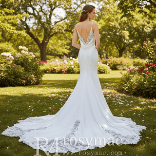 High-end Mermaid Spaghetti Straps Backless Wedding Dress - Rosymae