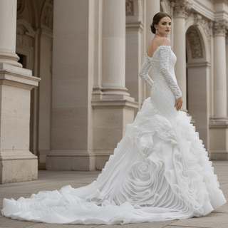 High-End Mermaid Wedding Gown Off-Shoulder Long Sleeve with Beaded Lace - Rosymae