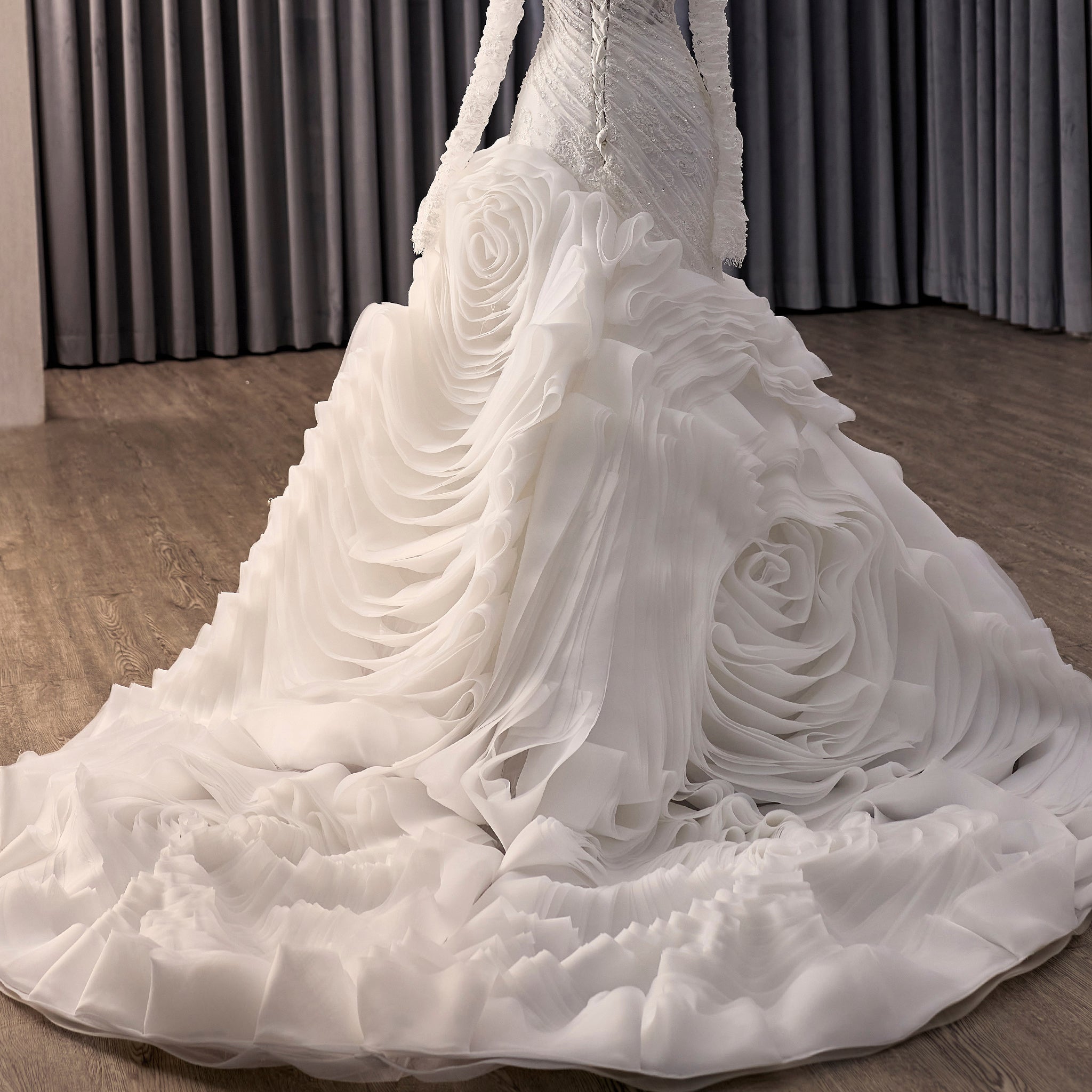 High-End Mermaid Wedding Gown Off-Shoulder Long Sleeve with Beaded Lace - Rosymae