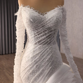 High-End Mermaid Wedding Gown Off-Shoulder Long Sleeve with Beaded Lace - Rosymae