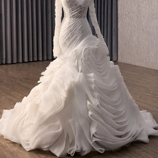 High-End Mermaid Wedding Gown Off-Shoulder Long Sleeve with Beaded Lace - Rosymae