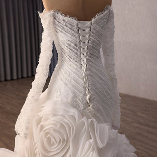 High-End Mermaid Wedding Gown Off-Shoulder Long Sleeve with Beaded Lace - Rosymae