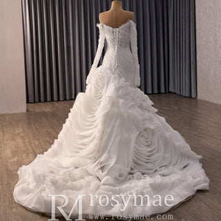 High-End Mermaid Wedding Gown Off-Shoulder Long Sleeve with Beaded Lace - Rosymae