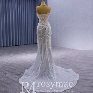 High-end Pearls Mermaid Wedding Dress with Detachable Sleeve - Rosymae