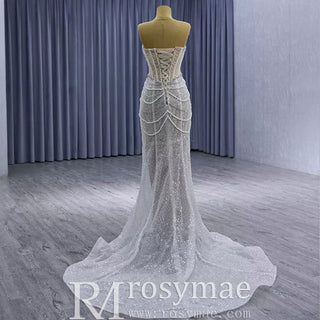 High-end Pearls Mermaid Wedding Dress with Detachable Sleeve - Rosymae