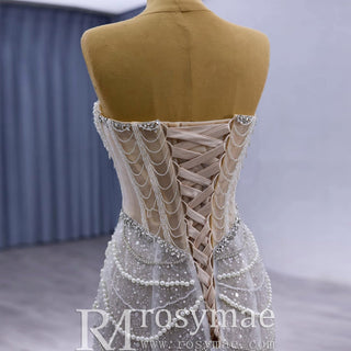 High-end Pearls Mermaid Wedding Dress with Detachable Sleeve - Rosymae