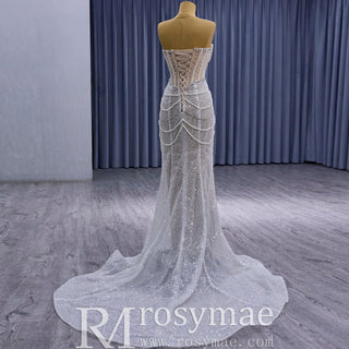 High-end Pearls Mermaid Wedding Dress with Detachable Sleeve - Rosymae