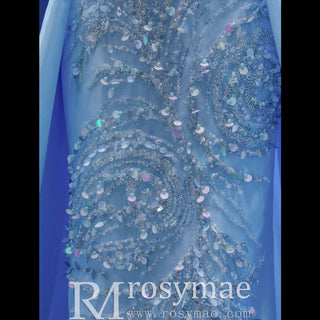 High-end Pool Blue Beading Pearl Sequins Prom Dresses - Rosymae