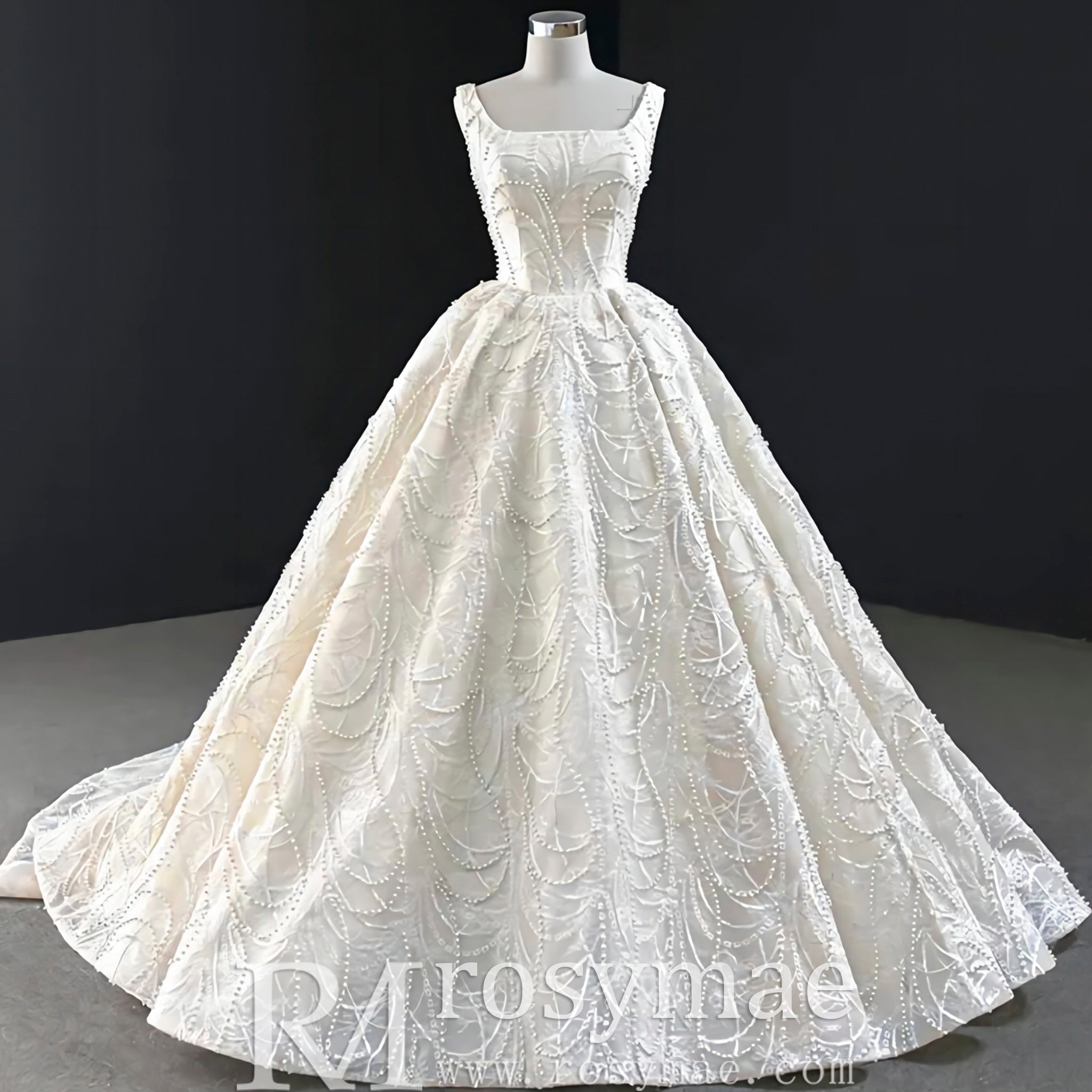 High-end Puffy Skirt Ball Gown Wedding Dress with Square Neckline - Rosymae