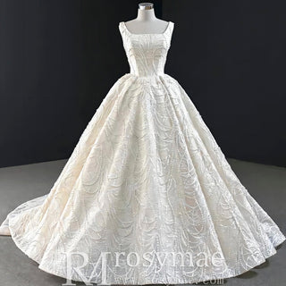 High-end Puffy Skirt Ball Gown Wedding Dress with Square Neckline - Rosymae