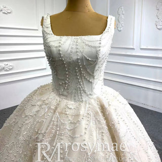 High-end Puffy Skirt Ball Gown Wedding Dress with Square Neckline - Rosymae