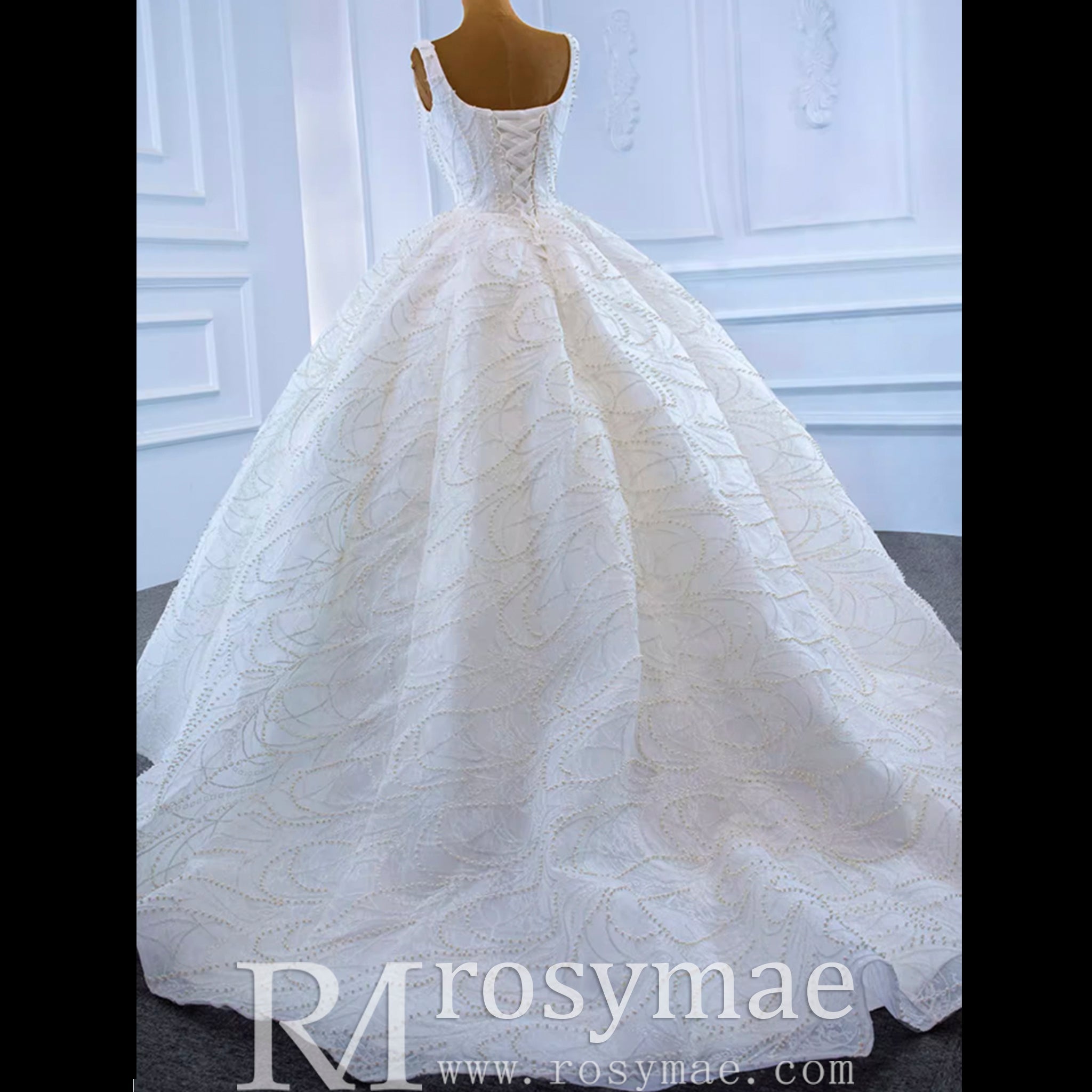 High-end Puffy Skirt Ball Gown Wedding Dress with Square Neckline - Rosymae