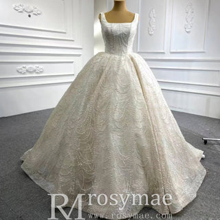 High-end Puffy Skirt Ball Gown Wedding Dress with Square Neckline - Rosymae