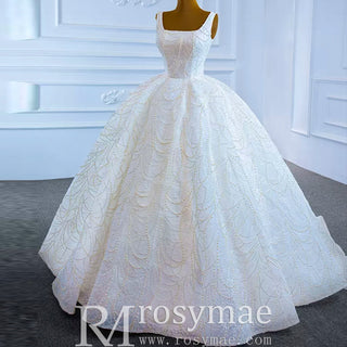 High-end Puffy Skirt Ball Gown Wedding Dress with Square Neckline - Rosymae