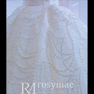 High-end Puffy Skirt Ball Gown Wedding Dress with Square Neckline - Rosymae