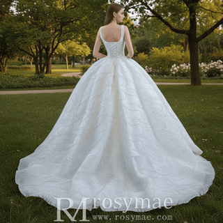 High-end Puffy Skirt Ball Gown Wedding Dress with Square Neckline - Rosymae