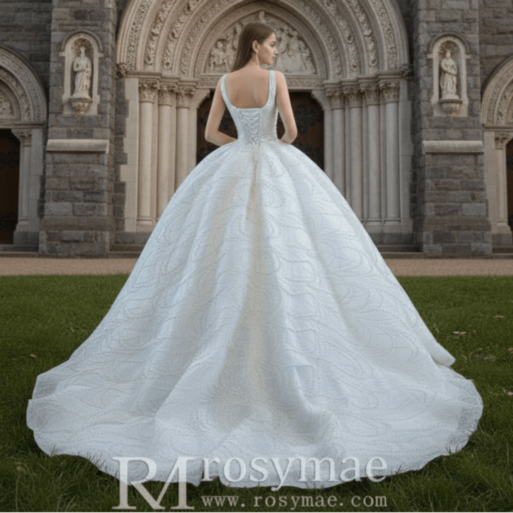 High-end Puffy Skirt Ball Gown Wedding Dress with Square Neckline - Rosymae