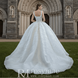 High-end Puffy Skirt Ball Gown Wedding Dress with Square Neckline - Rosymae