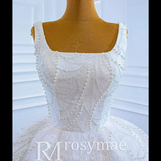 High-end Puffy Skirt Ball Gown Wedding Dress with Square Neckline - Rosymae