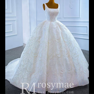 High-end Puffy Skirt Ball Gown Wedding Dress with Square Neckline - Rosymae