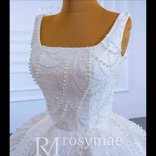 High-end Puffy Skirt Ball Gown Wedding Dress with Square Neckline - Rosymae