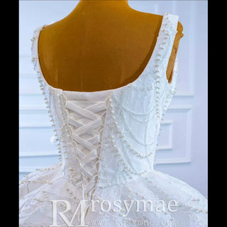 High-end Puffy Skirt Ball Gown Wedding Dress with Square Neckline - Rosymae