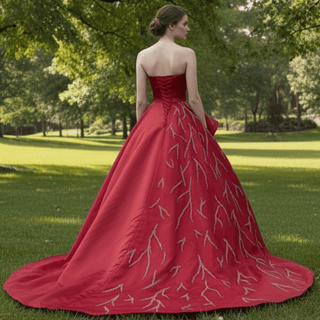 High-end Red Beading Prom Dress Asymmetrical Neck Formal Gown - Rosymae